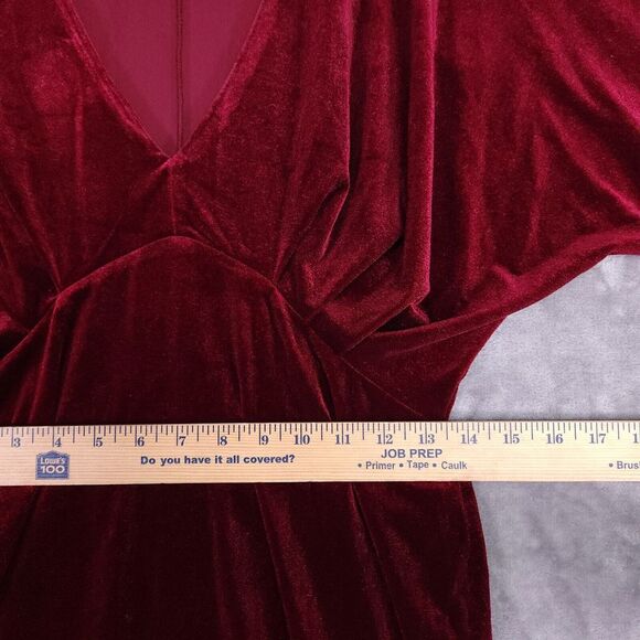 Gianni Bini Womens Short Dress L Burgundy Velvet Deep VNeck Dolman Sleeve Goth - Picture 8 of 11